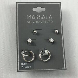 MARSALA Sterling Silver Earrings Set of 3 with Cubic Zirconias